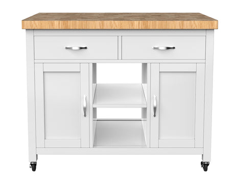 Kitchen Island (White) with Butchers Block