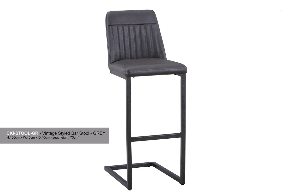 (VPR03I) Vintage Grey Leather Bar Stool  (Pack of Two)
