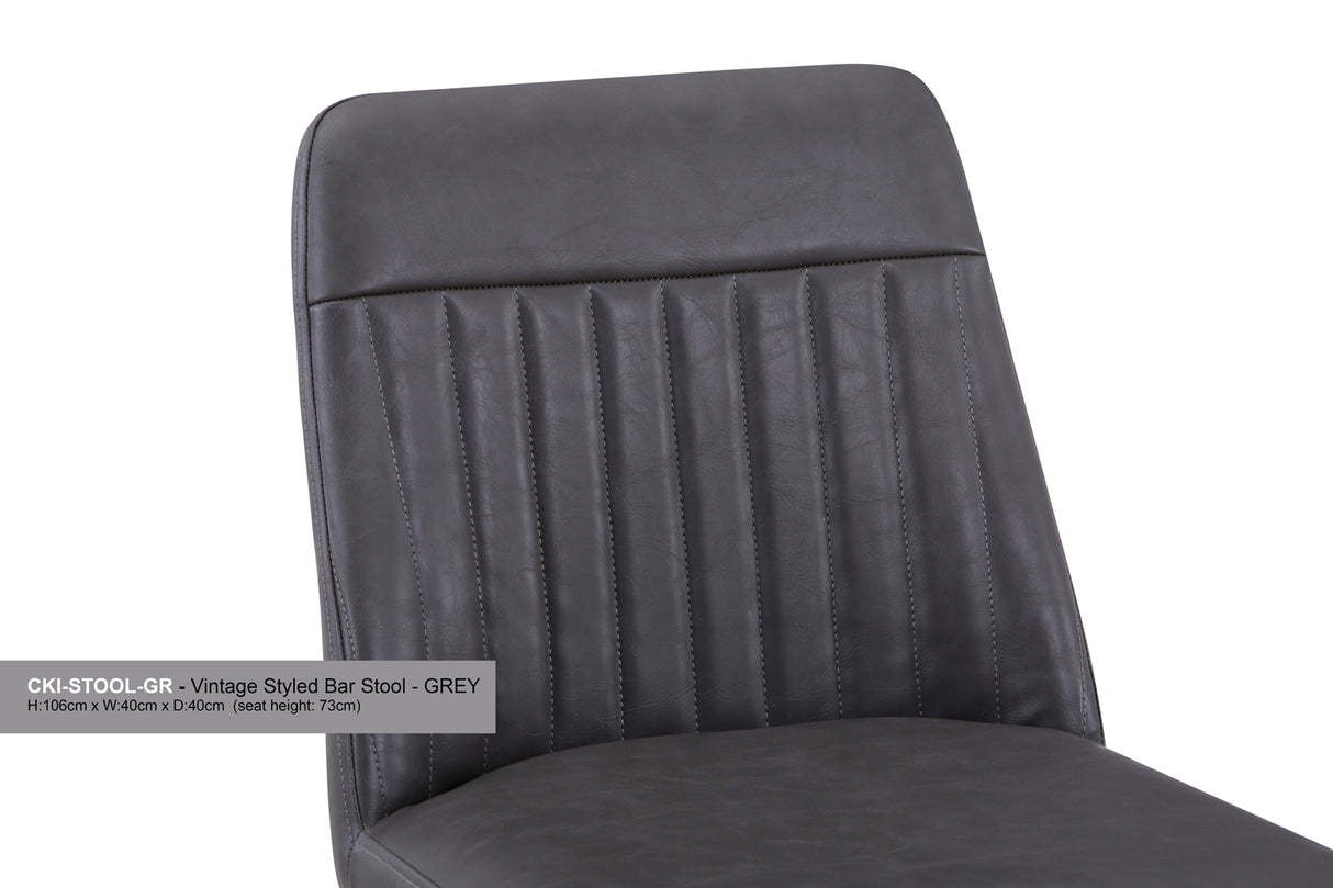(VPR03I) Vintage Grey Leather Bar Stool  (Pack of Two)