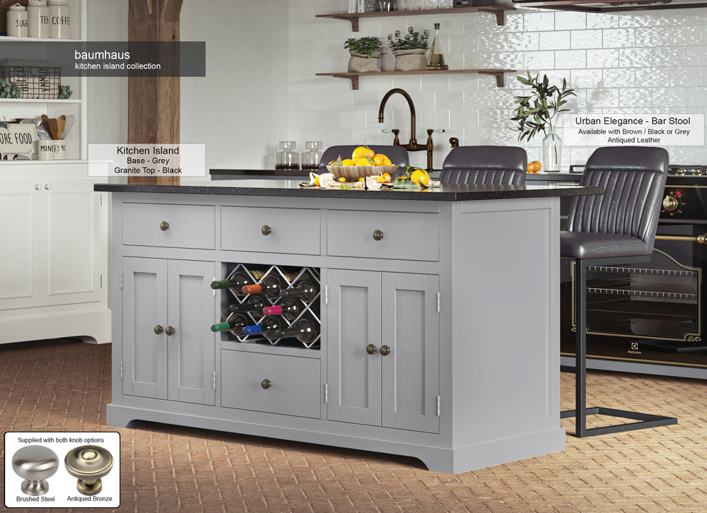 Grey Kitchen Island With Black Granite Worktop