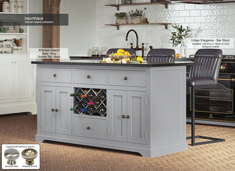 Grey Kitchen Island With Black Granite Worktop