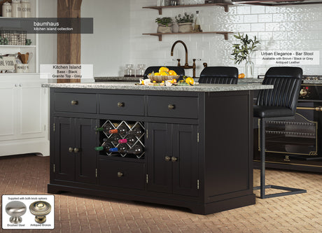 Black Kitchen Island With Grey Granite Worktop