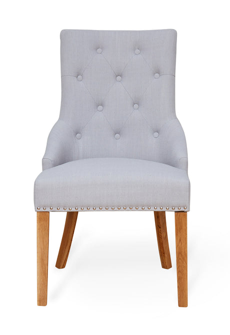 Oak Accent Narrow Back Upholstered Dining Chair - Grey (Pack Of Two)