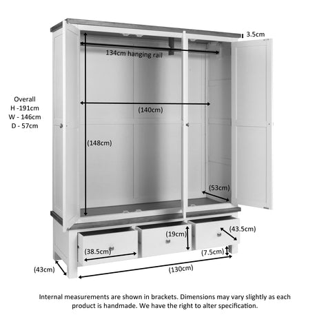 Triple Robe With 3 Drawers (DPT033 - WHITE)