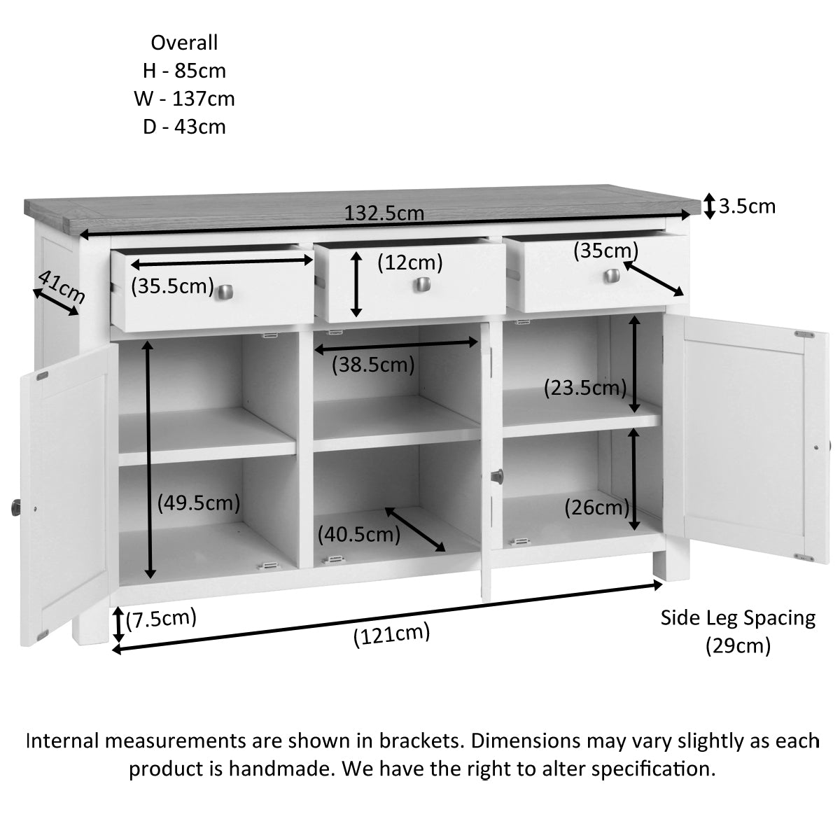 3 Door Sideboard (DPT052 - WHITE)