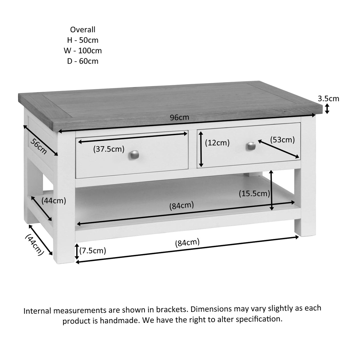 Coffee Table With 2 Drawers (DPT068 - MOON GREY)
