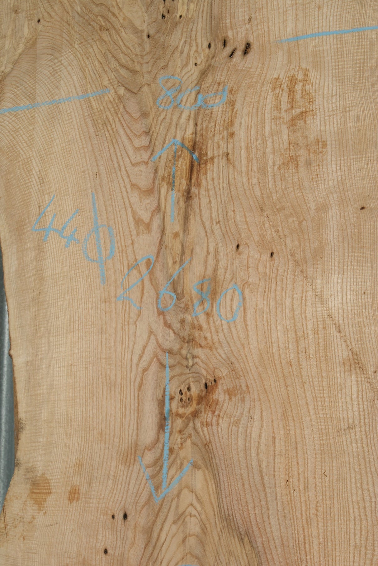 Large Single Slab Of Olive Ash. 2680 L x 865 - 702 W x 44 D mm (275)