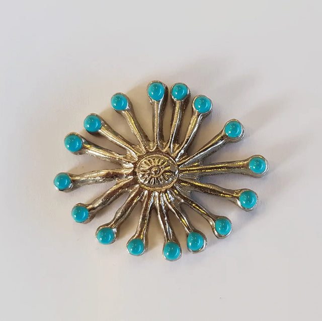40mm Nickel/Turquoise Sunburst Decorative Upholstery Nail