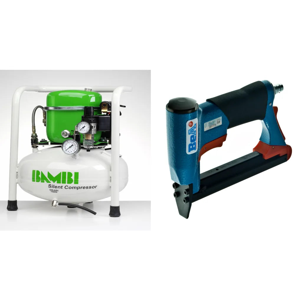 Bambi 15 Ltr Compact Silent Air Compressor Kit  with BeA Staple Gun