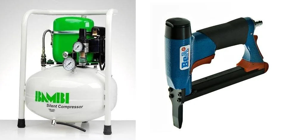 Bambi 24 Ltr Compact Silent Air Compressor Kit  with BeA Long Nose Staple Gun