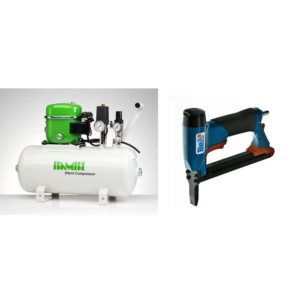 Bambi 24 Ltr Standard Silent Air Compressor Kit  with BeA Long Nose Staple Gun