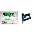 Bambi 50 Ltr Standard Double Pump Silent Air Compressor Kit  with wheels and BeA Long Nose Staple Gun