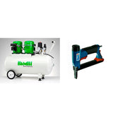 Bambi 50 Ltr Standard Double Pump Silent Air Compressor Kit  with wheels and BeA Long Nose Staple Gun