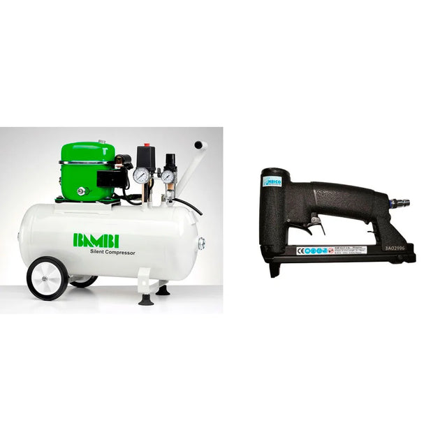 Bambi 24 Ltr Standard Silent Air Compressor Kit  with wheels and HEICO Staple Gun