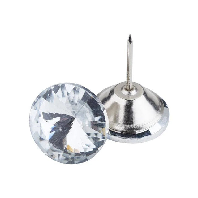 16mm Clear Glass Crystal Button with 20mm Nail Back fitting  Pack 10 pcs