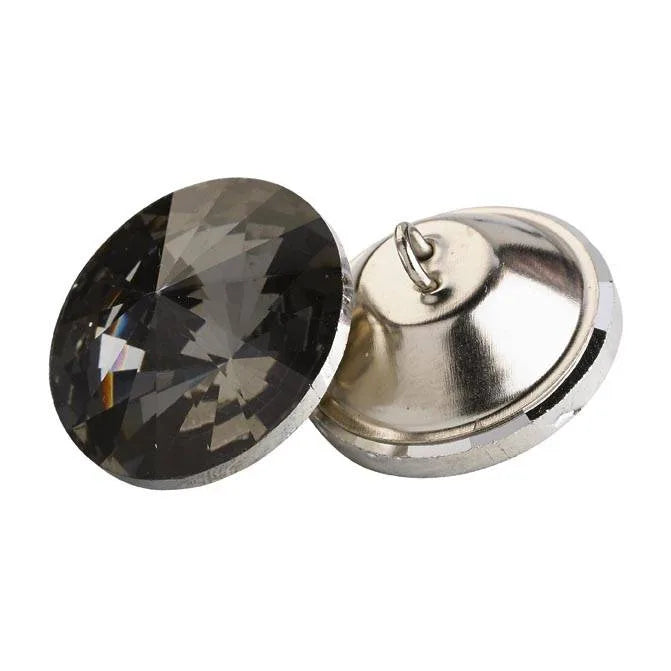 20mm Black Glass Crystal Button  Pack 10