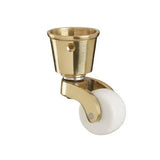 Brass Round Cup Castor with White Ceramic Wheel  1 1/4 inch (32mm)