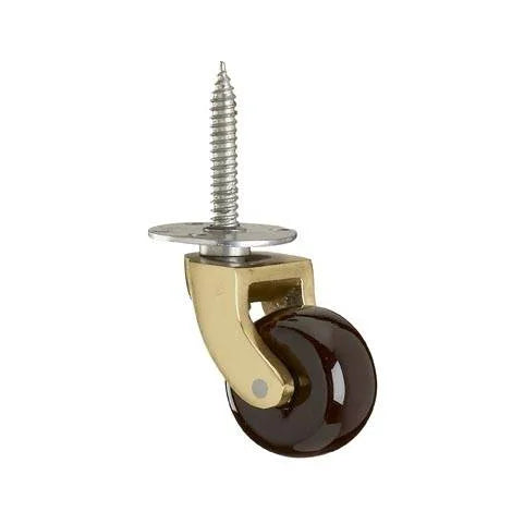 Brass Screw Plate Castor with Brown Ceramic Wheel  1 inch (25mm)