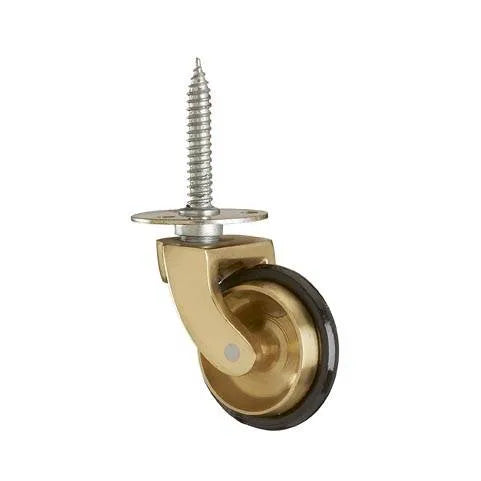 Brass Screw Plate Castor & Rubber Tyre Wheel  1 1/4 inch (32mm)