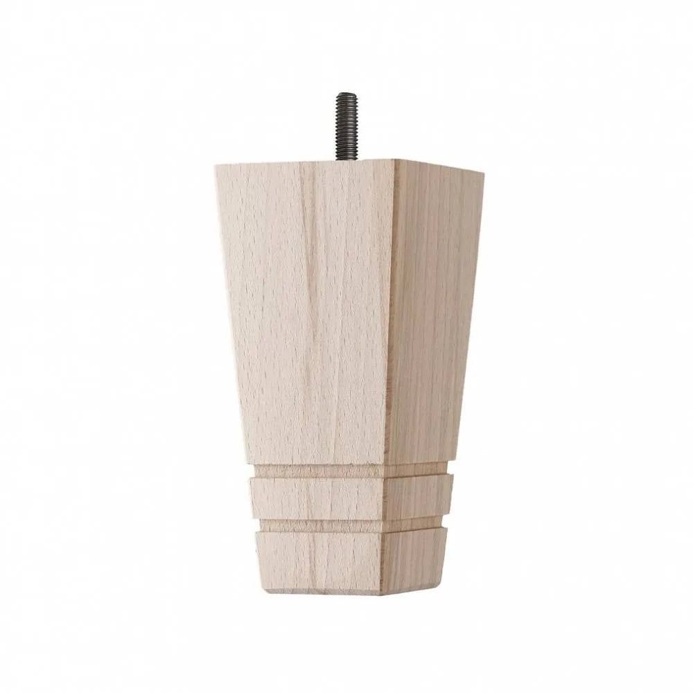Wooden Detailed Turned Sofa Leg 150mm x 75mm  Square Tapered Leg in a Raw Finish