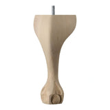 Wooden Ball & Claw Queen Anne Leg (EX 65mm)  9 (230mm) with Bored Wings + M8 Screw in a Raw Finish