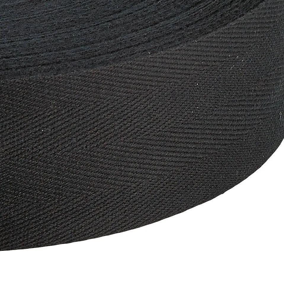 15mm Black Herringbone Cotton Tape  50m Reel