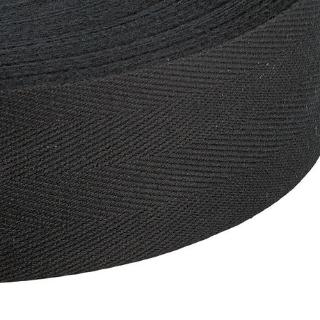15mm Black Herringbone Cotton Tape  50m Reel