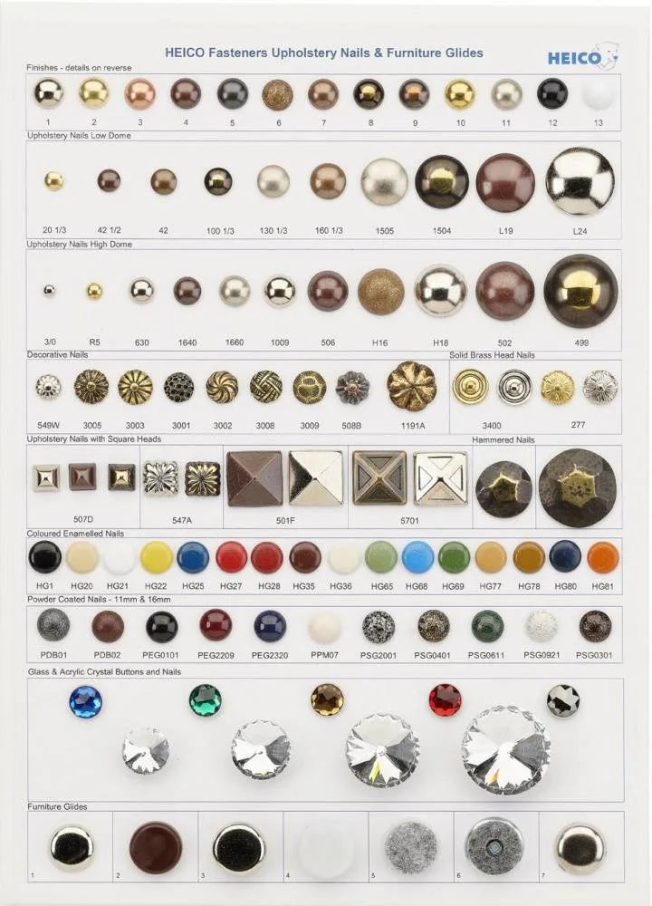 A4 Heico Upholstery Nails Sample Board