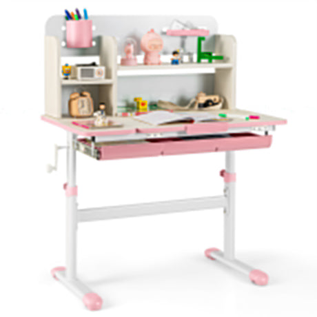 Height Adjustable Kids Study Desk with Tilt Desktop for 3-12 Years Old-Pink