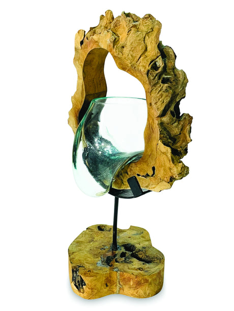 Root With Molten Glass Bowl On Stand