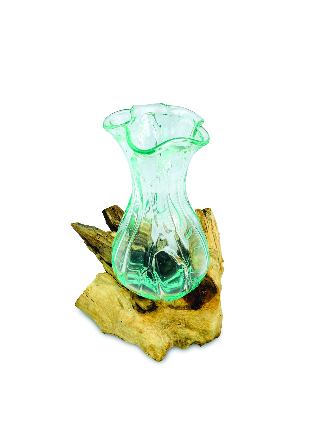 Driftwood With Crinkle Molten Glass Vase 25cm