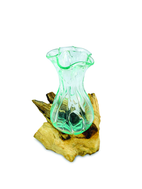 Driftwood With Crinkle Molten Glass Vase 25cm