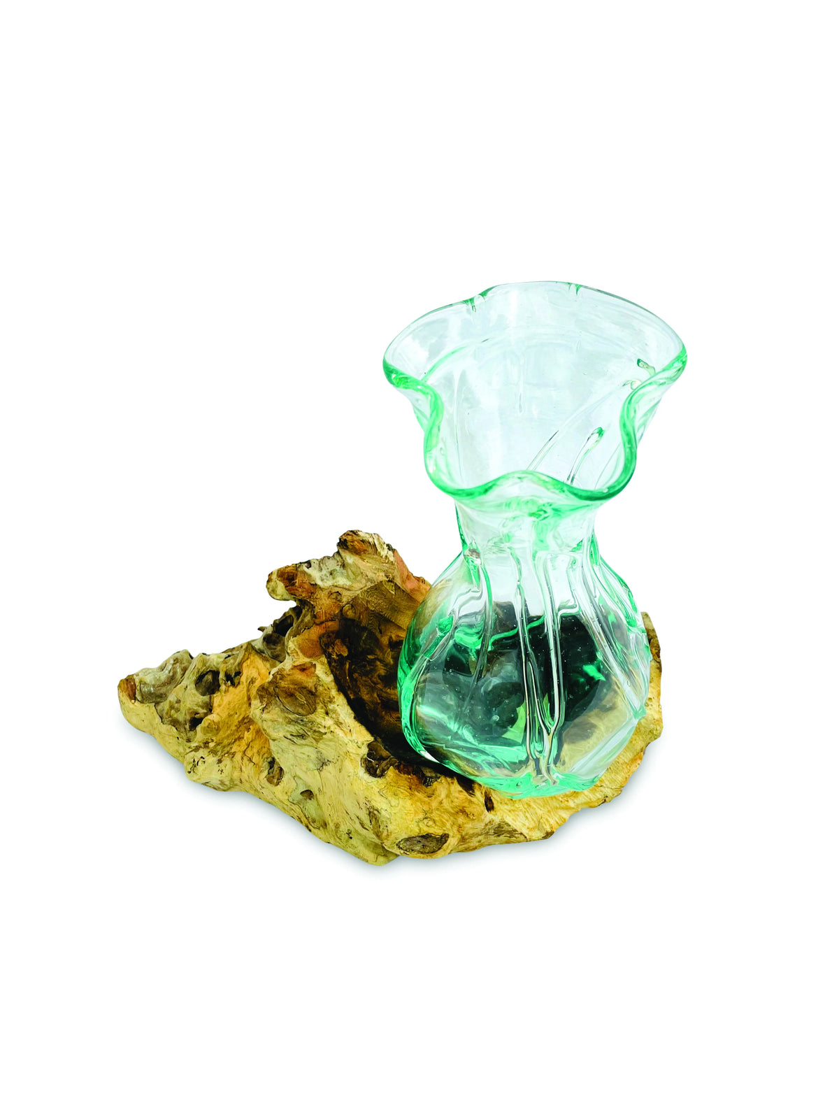 Driftwood With Crinkle Molten Glass Vase 25cm