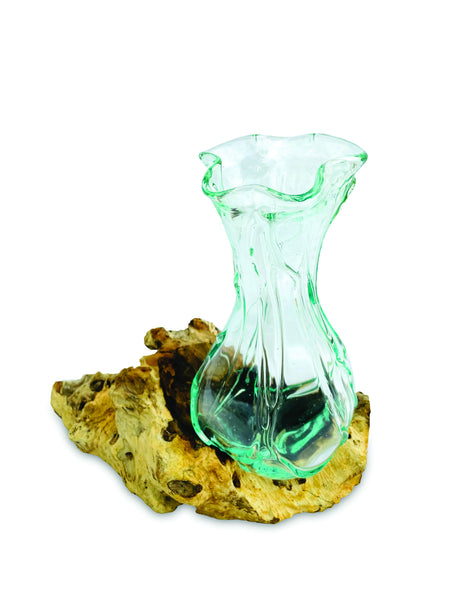 Driftwood With Crinkle Molten Glass Vase 25cm