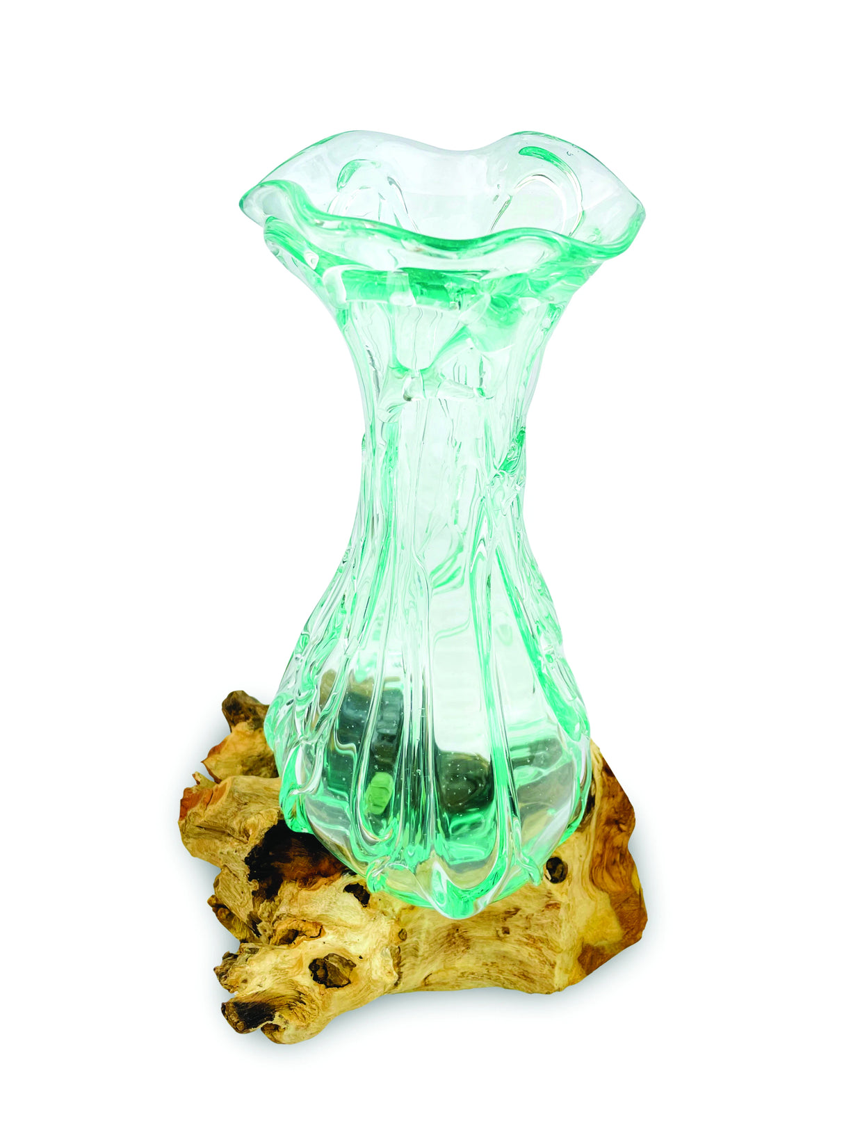 Driftwood With Crinkle Molten Glass Vase 33cm