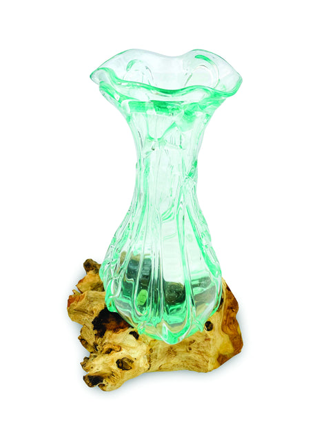 Driftwood With Crinkle Molten Glass Vase 33cm