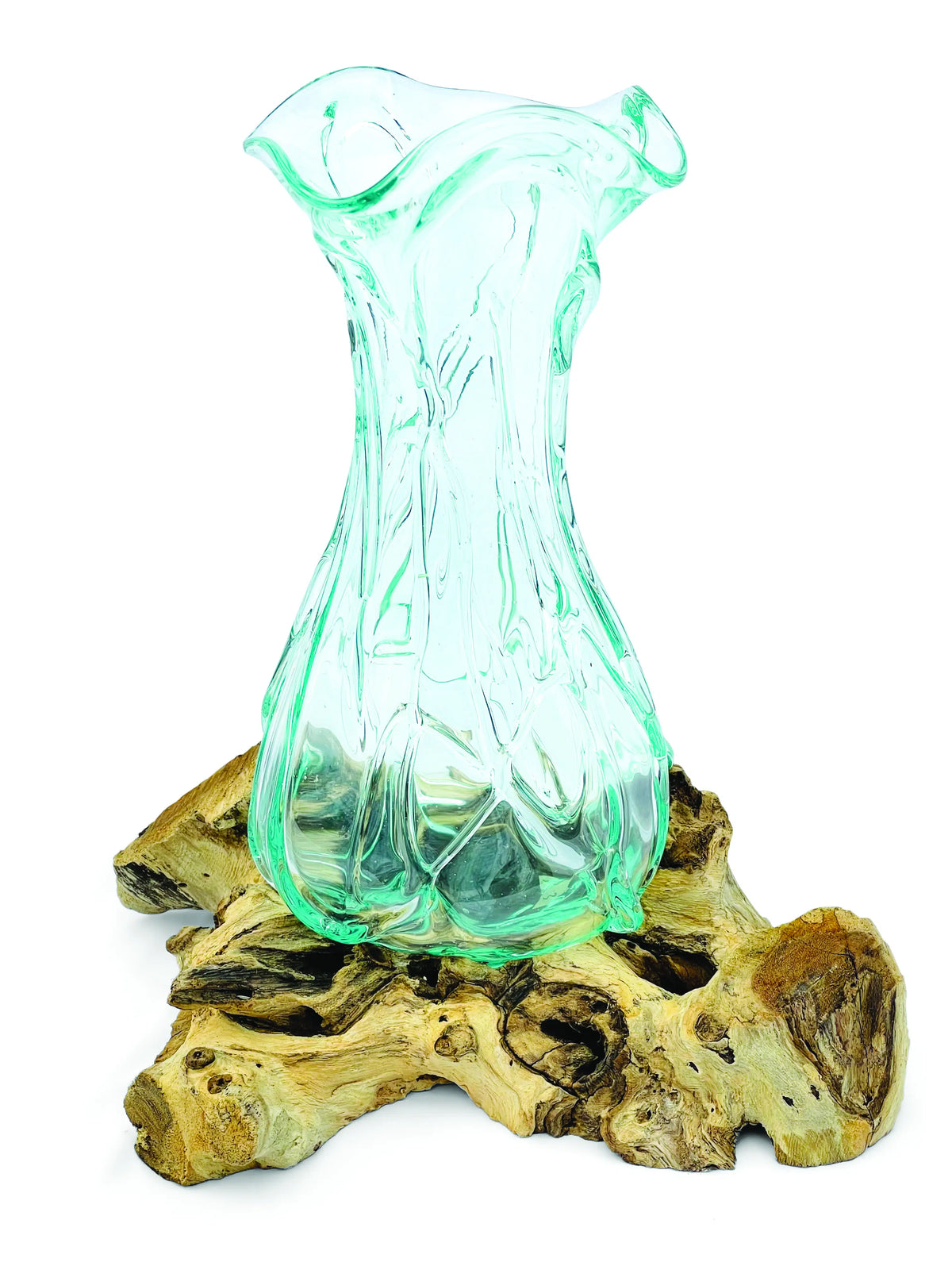 Driftwood With Crinkle Molten Glass Vase 33cm