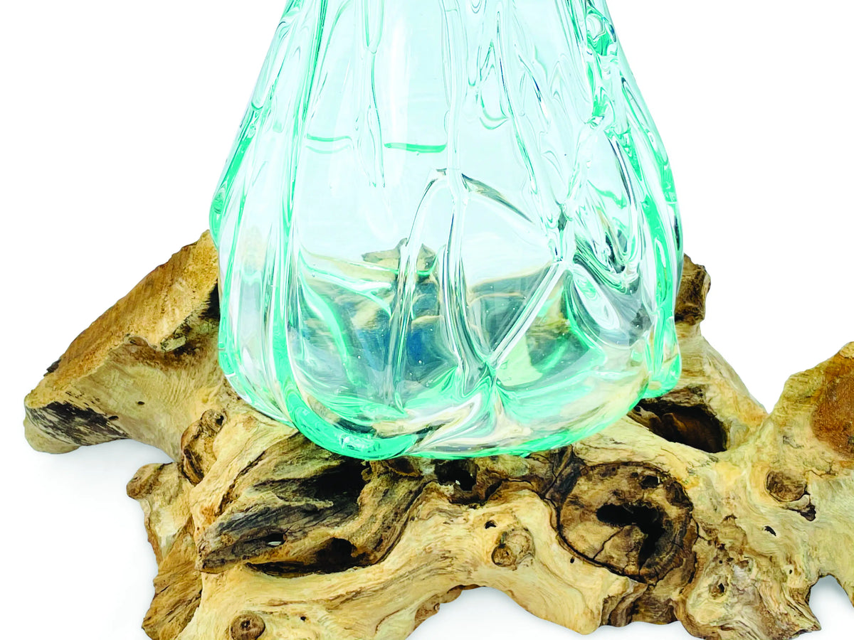 Driftwood With Crinkle Molten Glass Vase 33cm