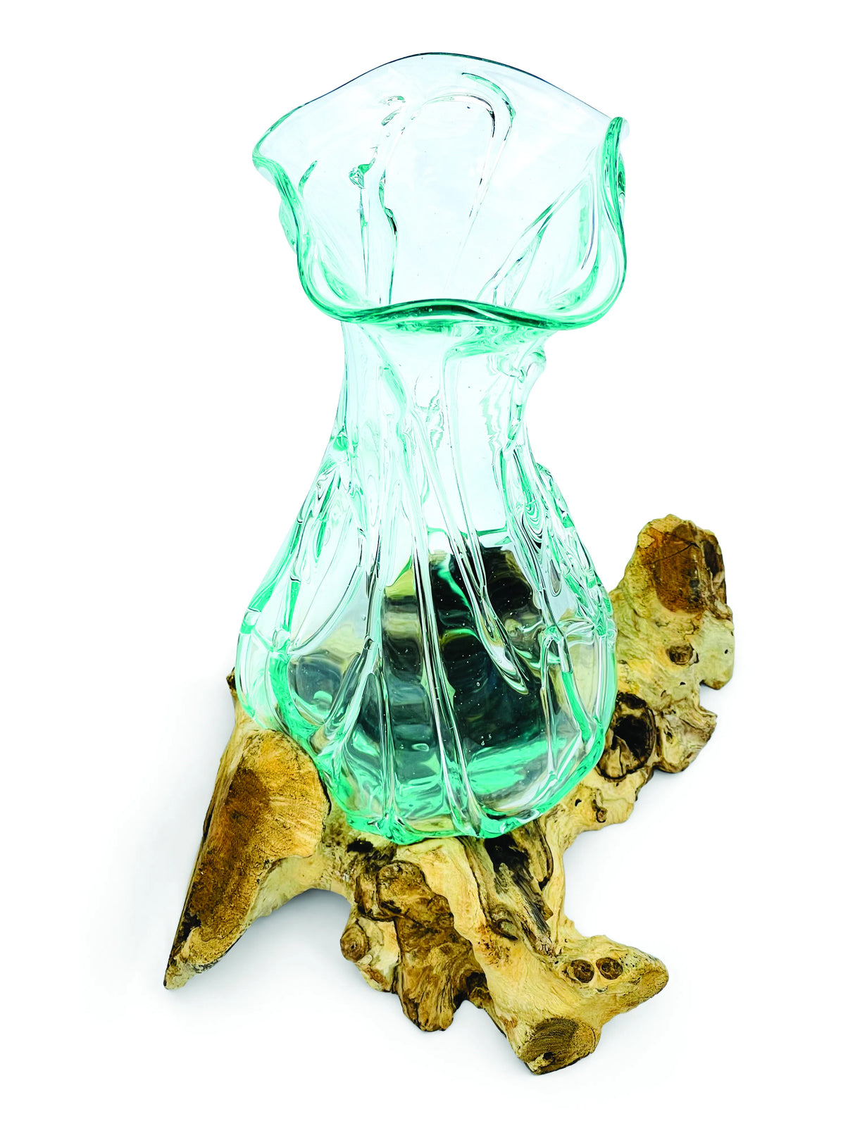 Driftwood With Crinkle Molten Glass Vase 33cm