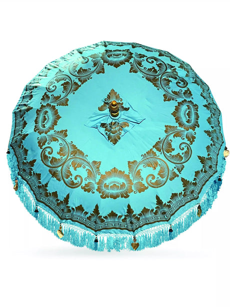 Bali Sun Parasol Sky Blue And Gold 2m (With Pole Joint)
