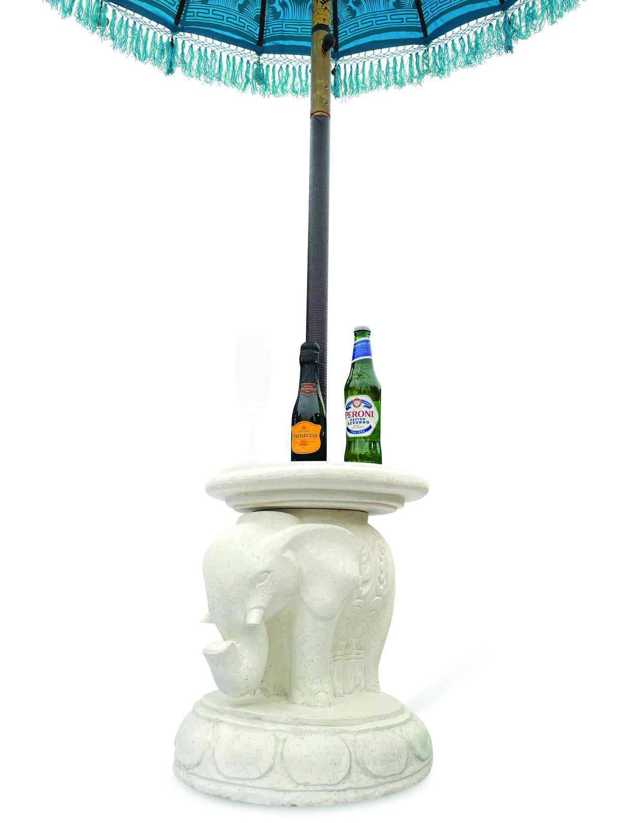 Bali Elephant Parasol Base With Drinks Table