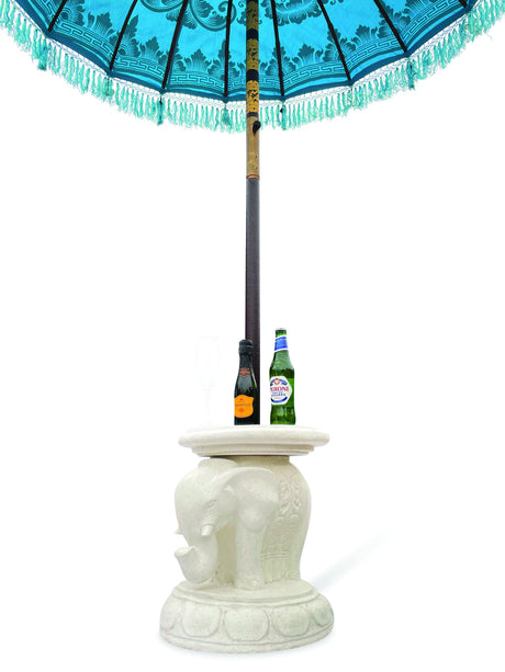 Bali Elephant Parasol Base With Drinks Table