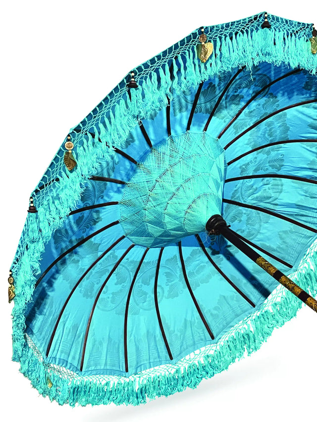 Bali Sun Parasol Sky Blue And Gold 2.5m Large (With Pole Joint)
