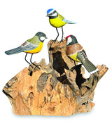 3 Hand Carved, Hand Painted Birds On Driftwood