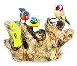 4 Hand Carved, Hand Painted Birds On Driftwood
