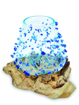 Root With Blue Dimpled/Jewelled Glass Bowl Extra Small