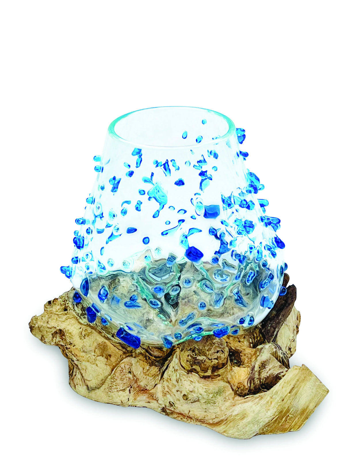 Root With Blue Dimpled/Jewelled Glass Bowl Extra Small