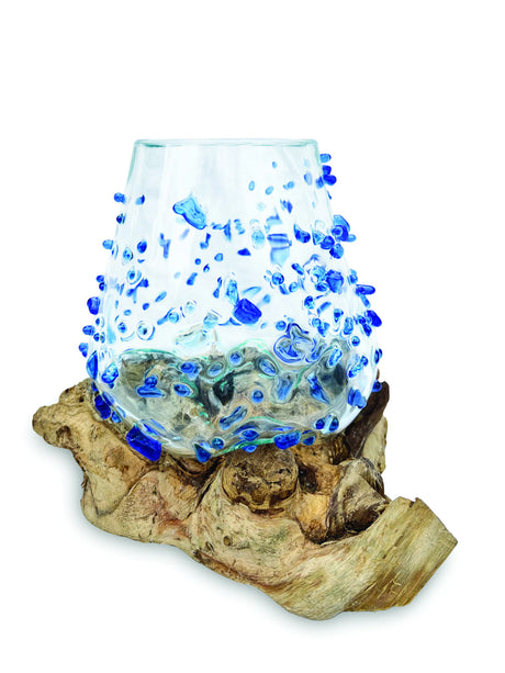 Root With Blue Dimpled/Jewelled Glass Bowl Extra Small