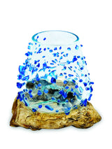 Root With Blue Dimpled/Jewelled Glass Bowl Extra Small