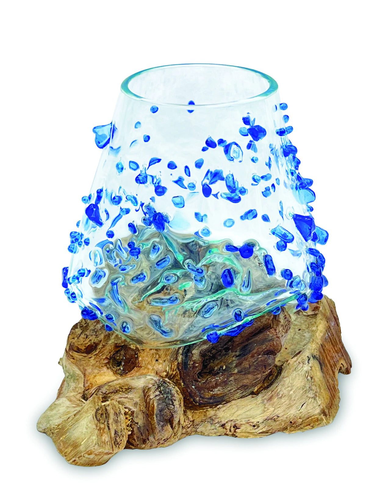 Root With Blue Dimpled/Jewelled Glass Bowl Extra Small